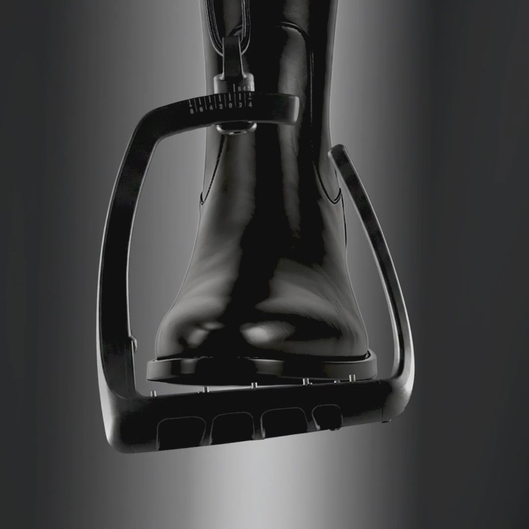 Riding boot settling into a RYDE stirrup: once adjusted, always adjusted
